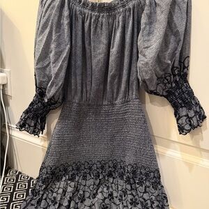 Alexis navy embroidered Off-Shoulder Dress